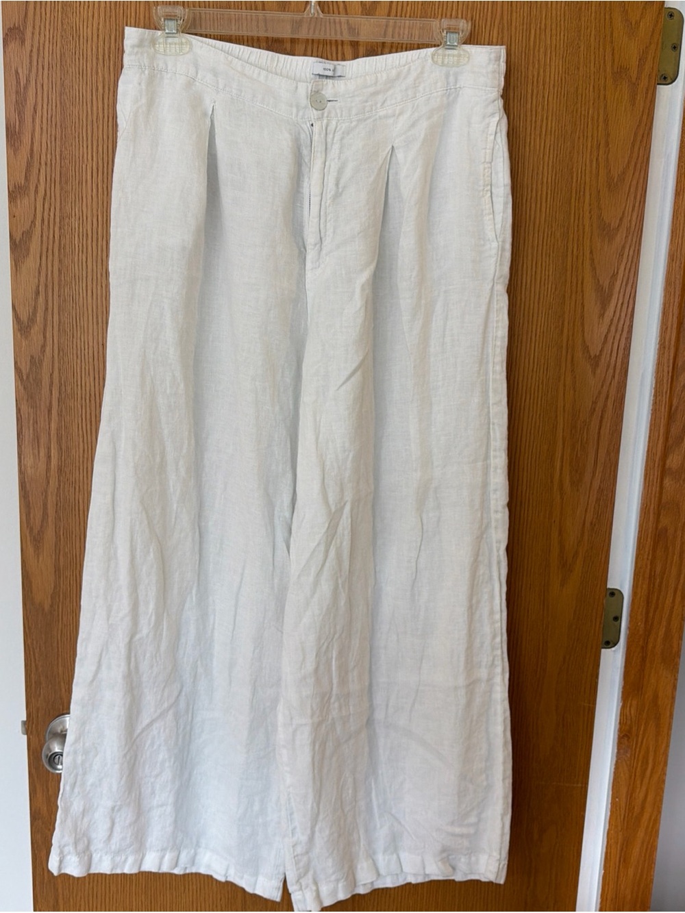 Halston 100% Linen Wide Leg White Pants Womens XL Beachy Boho Lagenlook Vacation